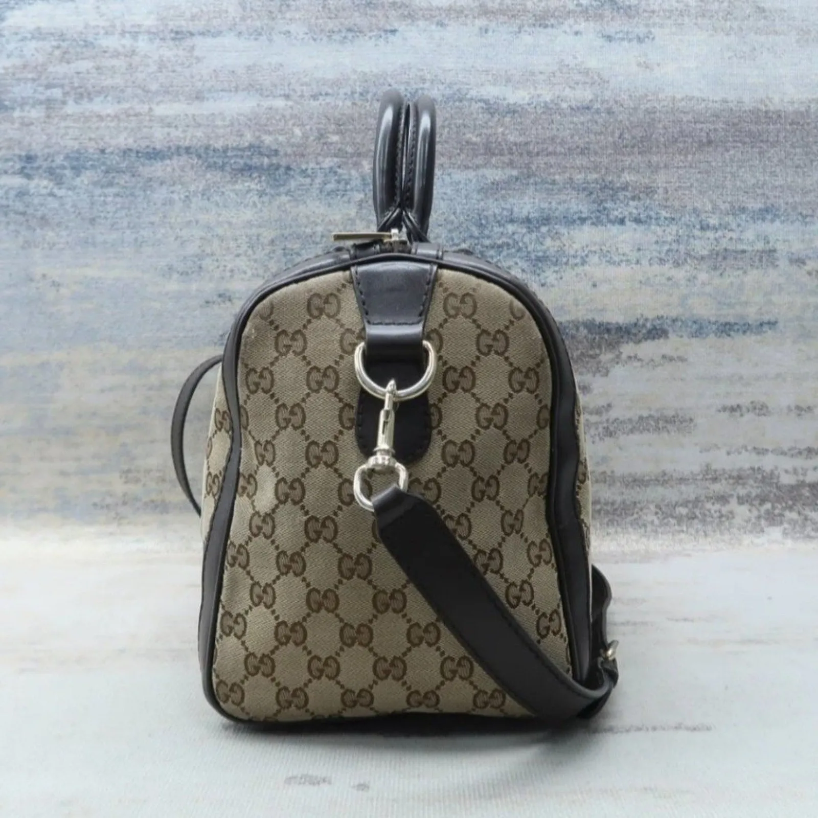 Gucci Boston Web Brown Canvas Satchel Bag