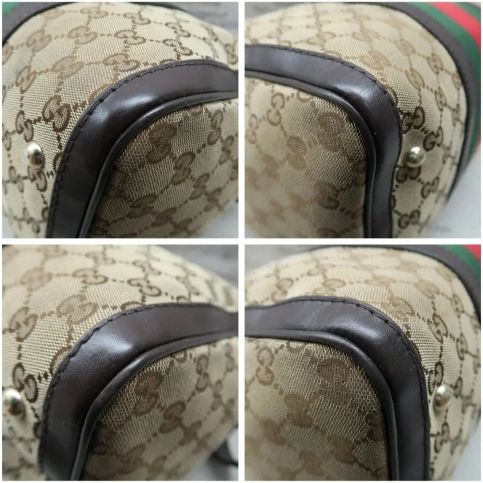 Gucci Boston Web Brown Canvas Satchel Bag