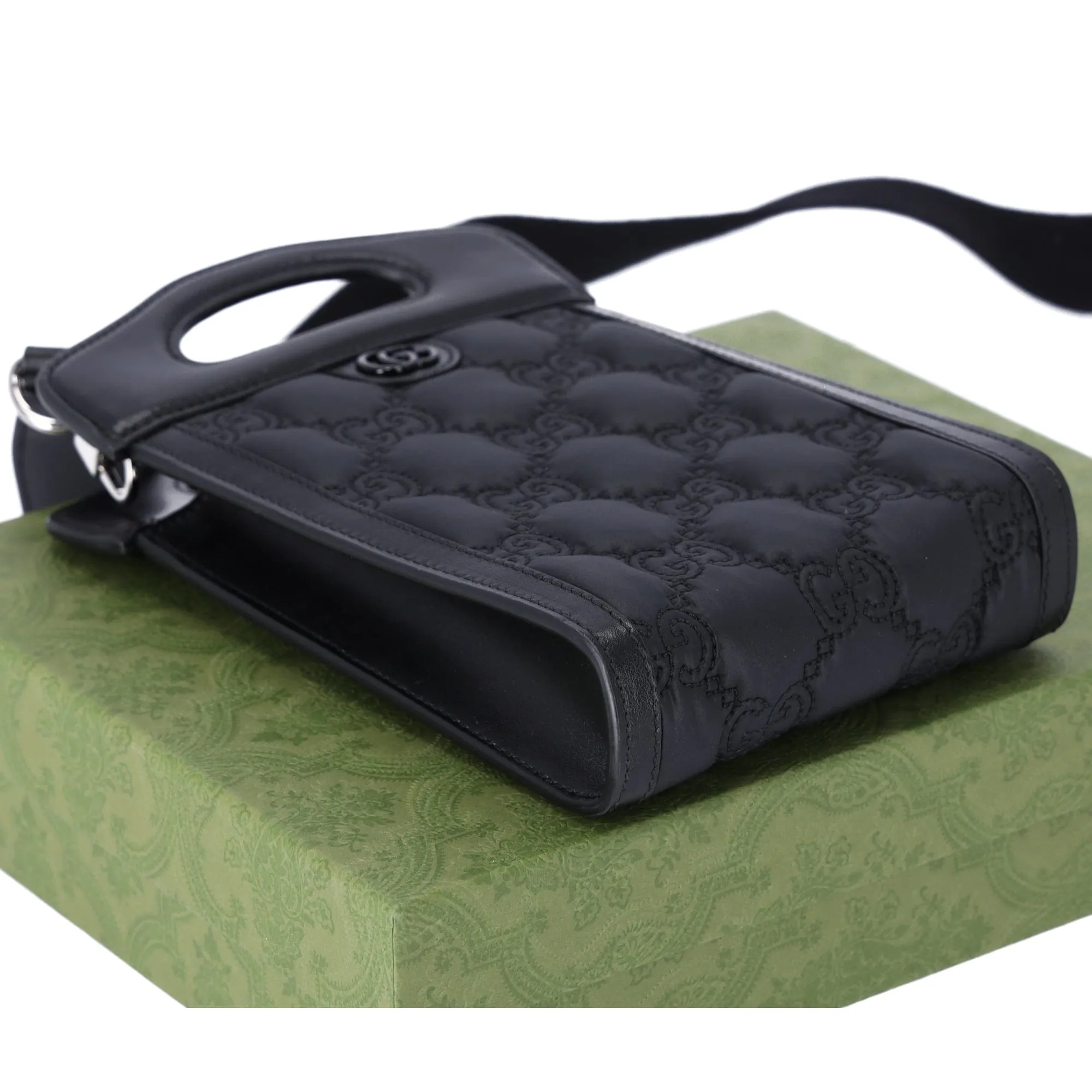 GUCCI GG Matelasse Mini Tote Bag 723776 Black on Black Nylon Leather