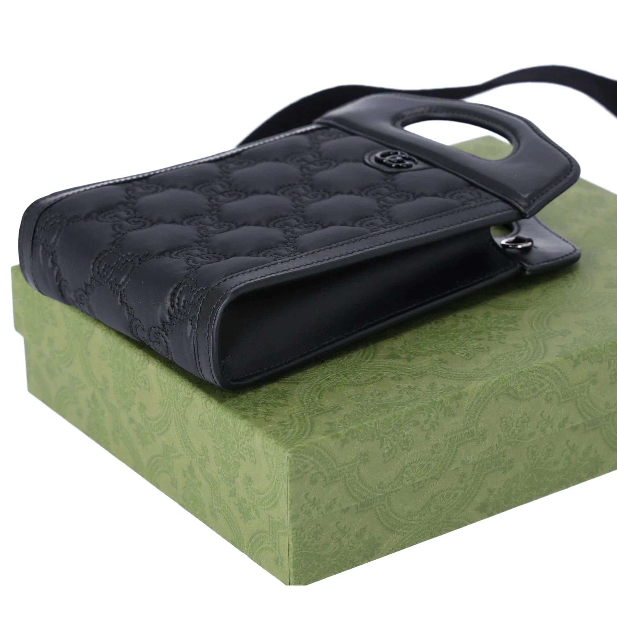 GUCCI GG Matelasse Mini Tote Bag 723776 Black on Black Nylon Leather
