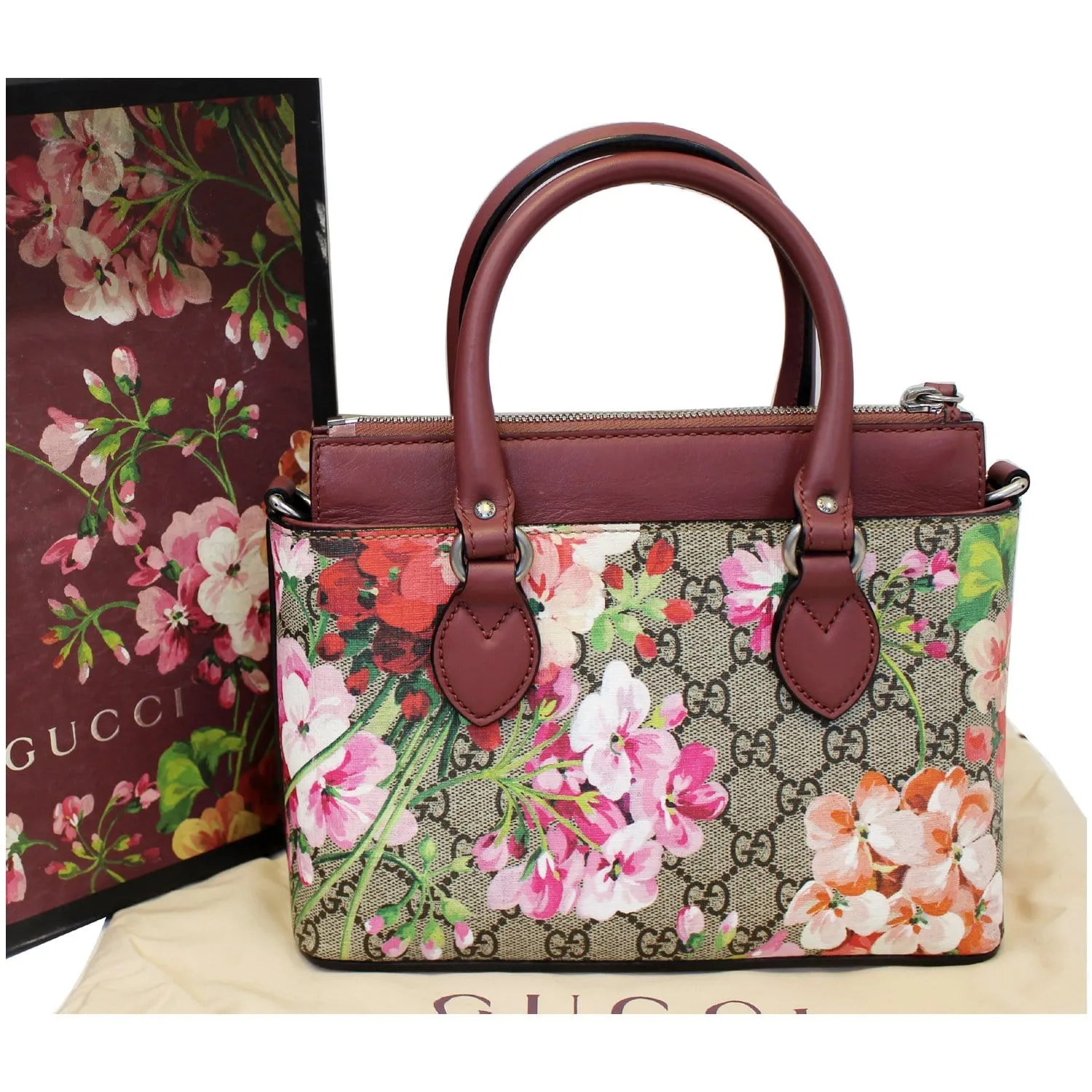 GUCCI GG Supreme Blooms Small Satchel Bag 453177 Raisin
