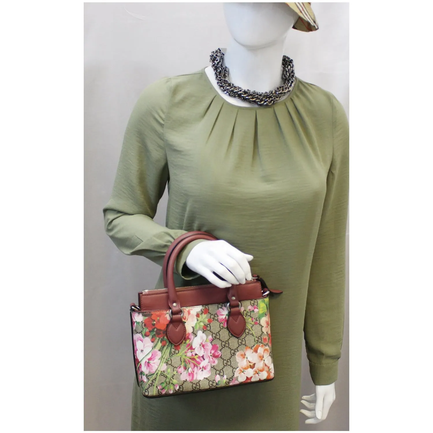 GUCCI GG Supreme Blooms Small Satchel Bag 453177 Raisin