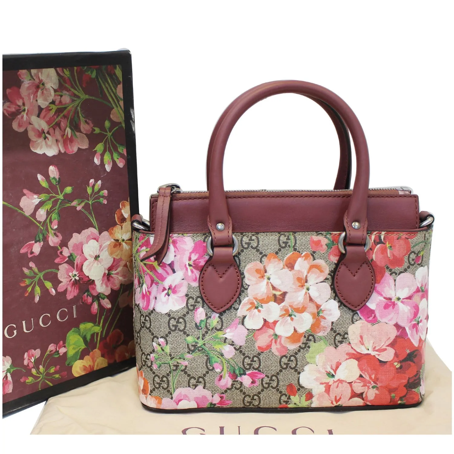 GUCCI GG Supreme Blooms Small Satchel Bag 453177 Raisin