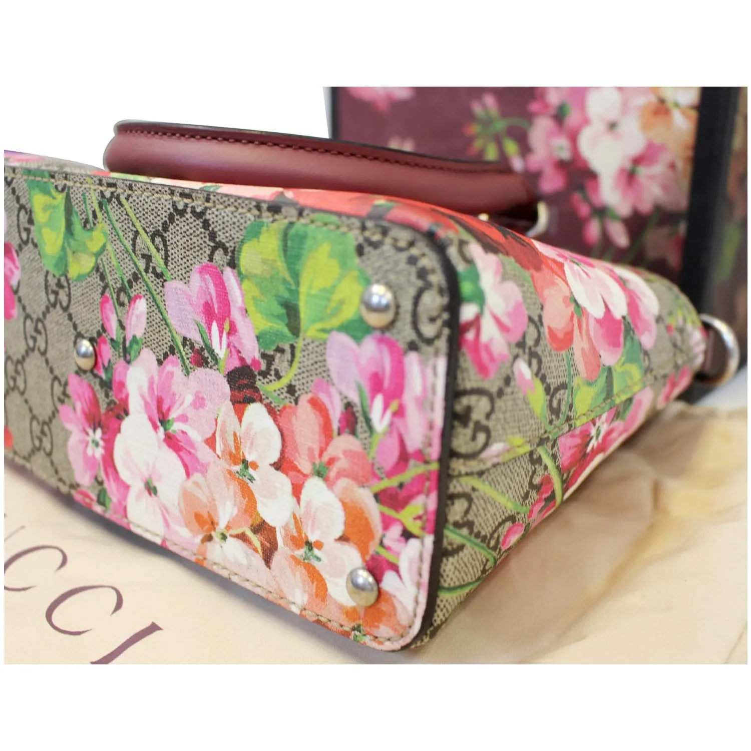 GUCCI GG Supreme Blooms Small Satchel Bag 453177 Raisin