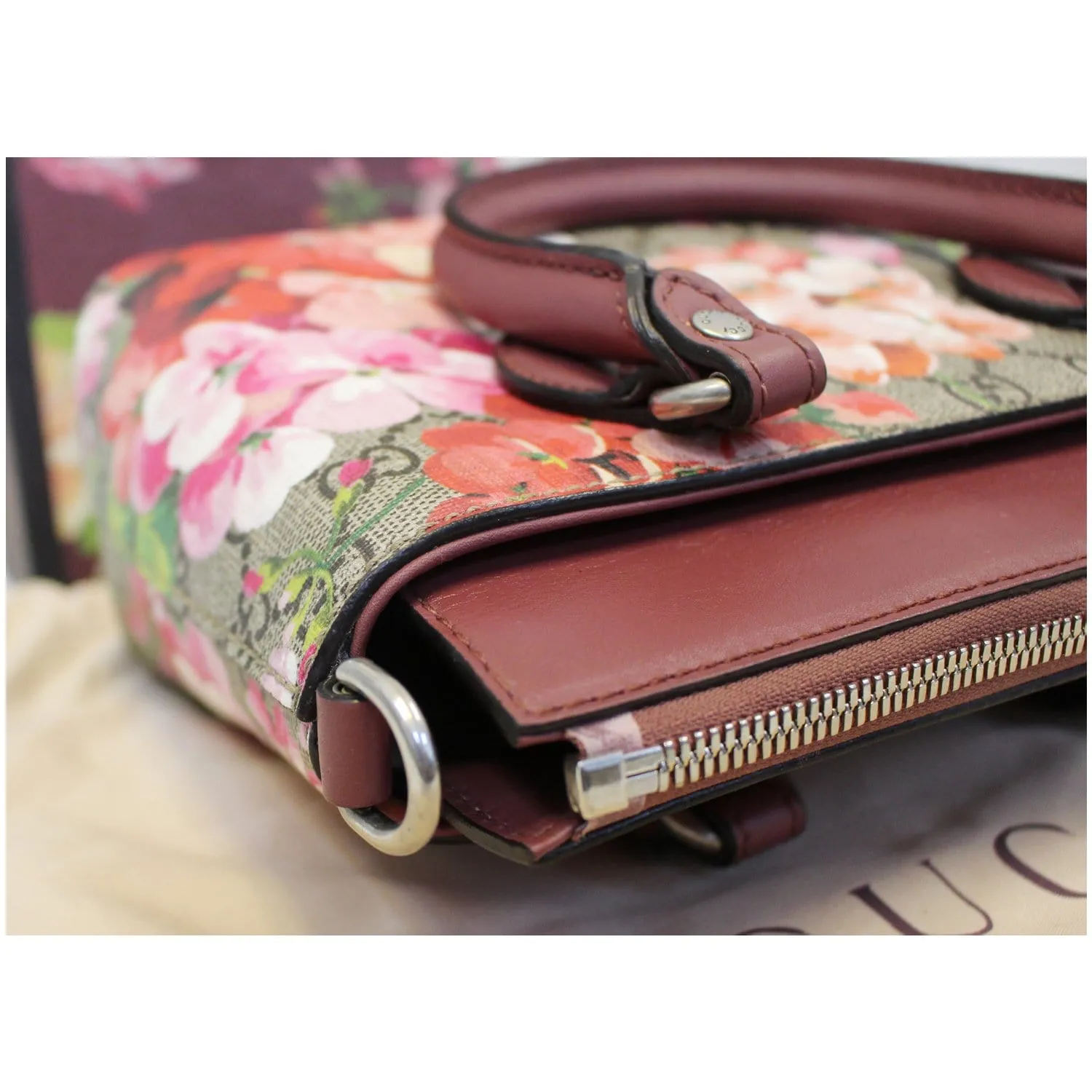GUCCI GG Supreme Blooms Small Satchel Bag 453177 Raisin