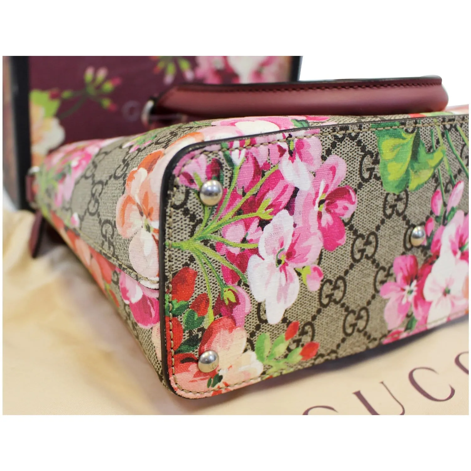 GUCCI GG Supreme Blooms Small Satchel Bag 453177 Raisin