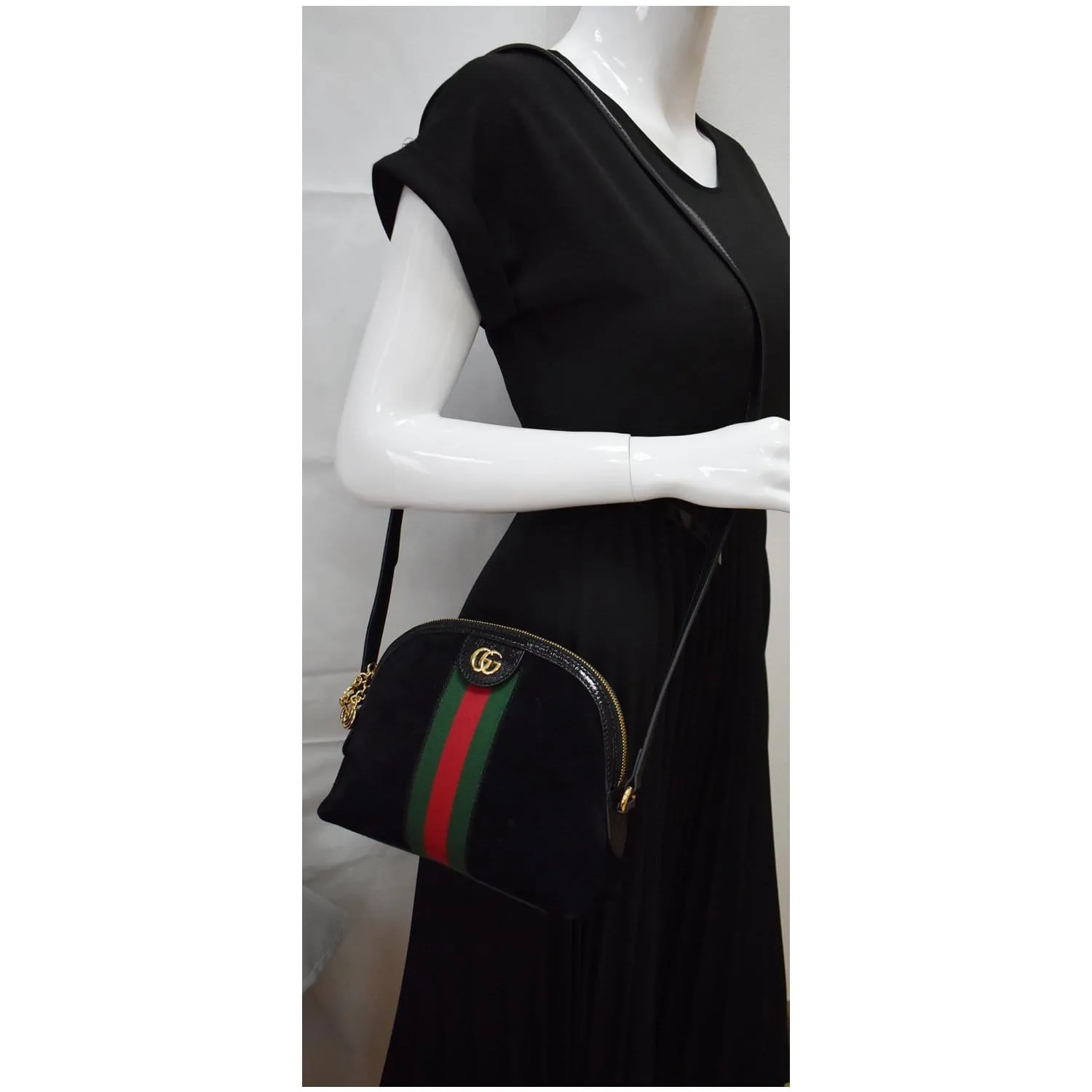 GUCCI Ophidia GG Small Suede Shoulder Bag Black 499621