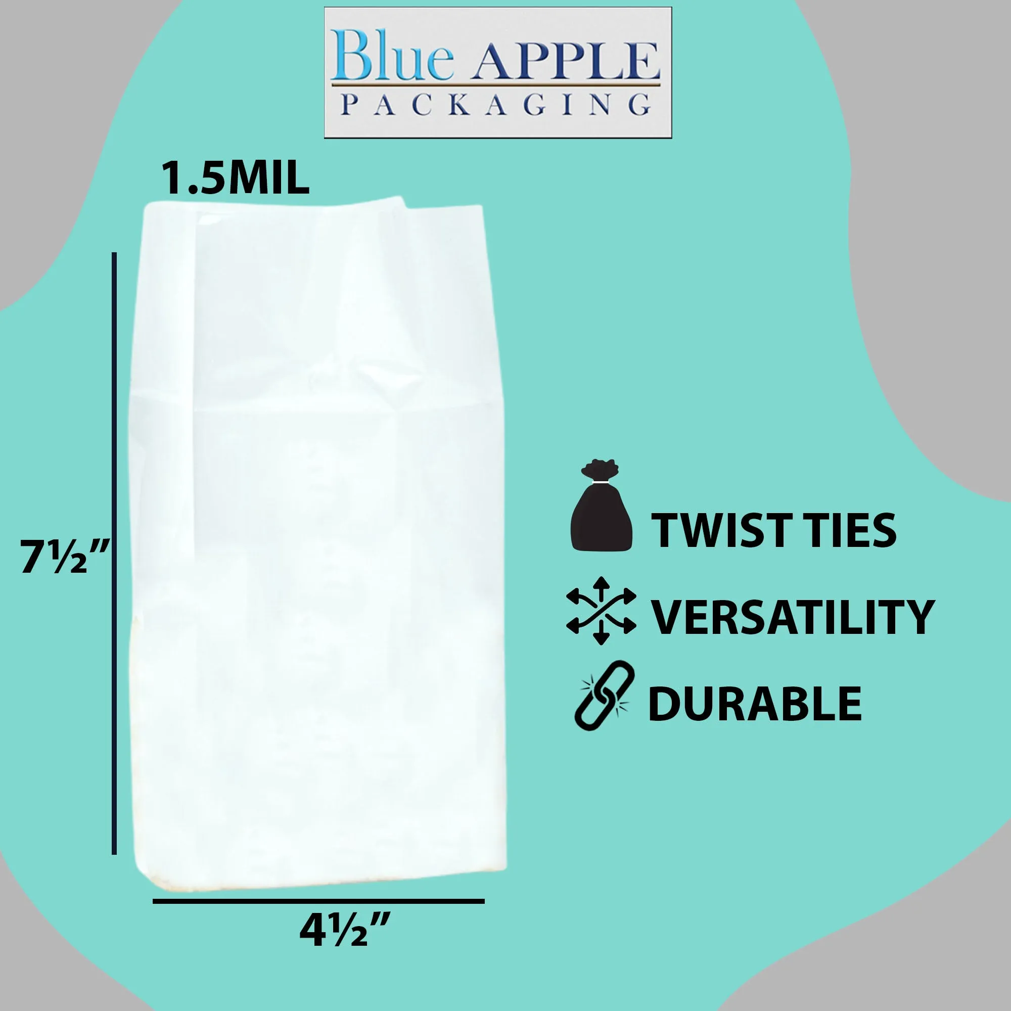 Gusseted Polypropylene Bags 1.5 Mil 4.5X1.25X7.5 inches Flat Open Top