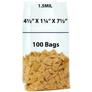 Gusseted Polypropylene Bags 1.5 Mil 4.5X1.25X7.5 inches Flat Open Top