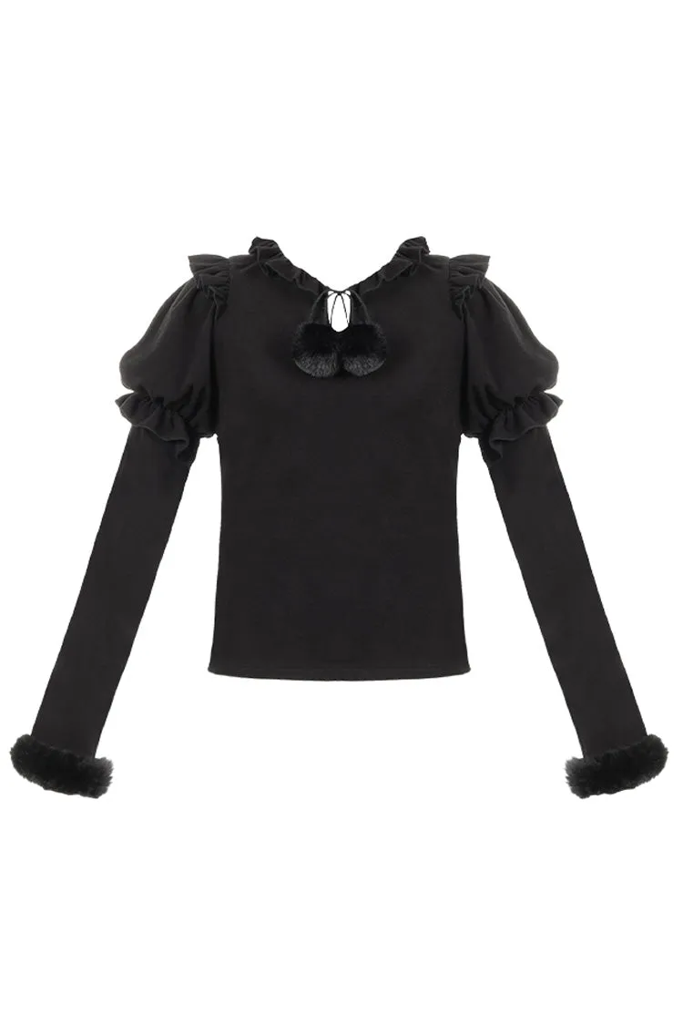 Hair Ball Tie Long Puff Sleeves Sweet Lolita Blouse 4 Colors
