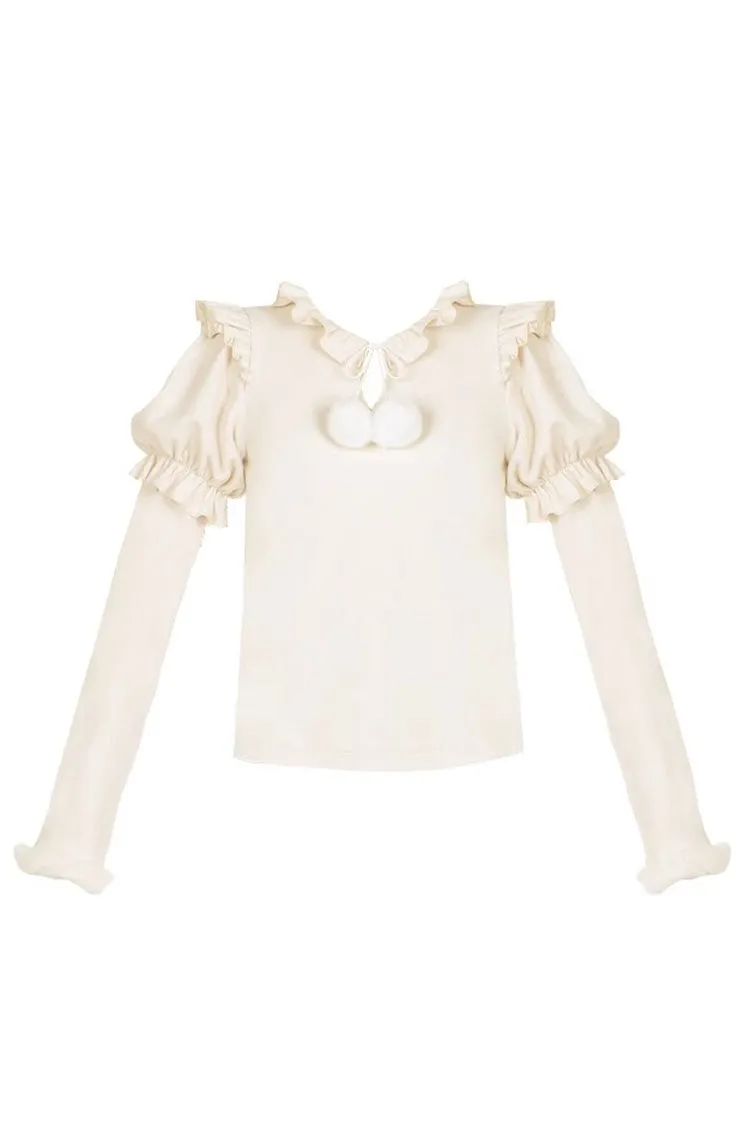 Hair Ball Tie Long Puff Sleeves Sweet Lolita Blouse 4 Colors