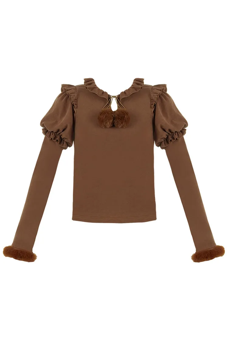 Hair Ball Tie Long Puff Sleeves Sweet Lolita Blouse 4 Colors