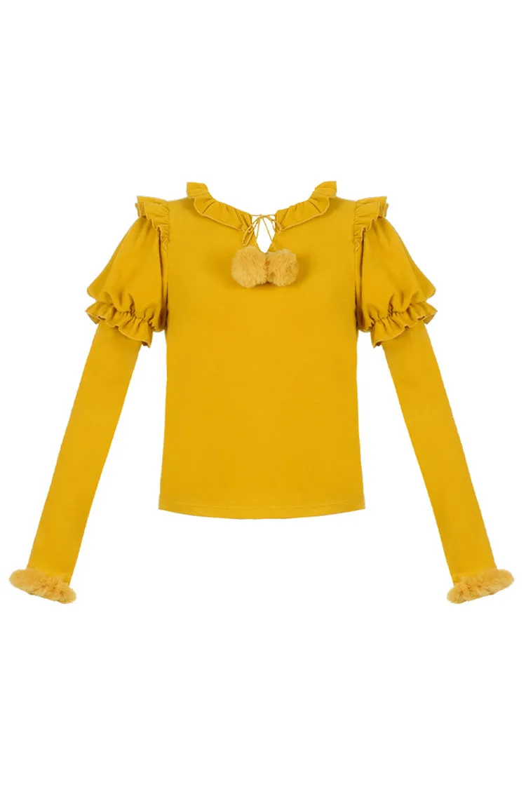 Hair Ball Tie Long Puff Sleeves Sweet Lolita Blouse 4 Colors