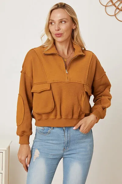 Half Zip Long Sleeve Sweatshirt with Pockets