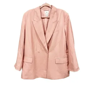 H&amp;M Linen Blend Double Breasted Blazer sz: L Pink Oversized Relaxed Fit Casual