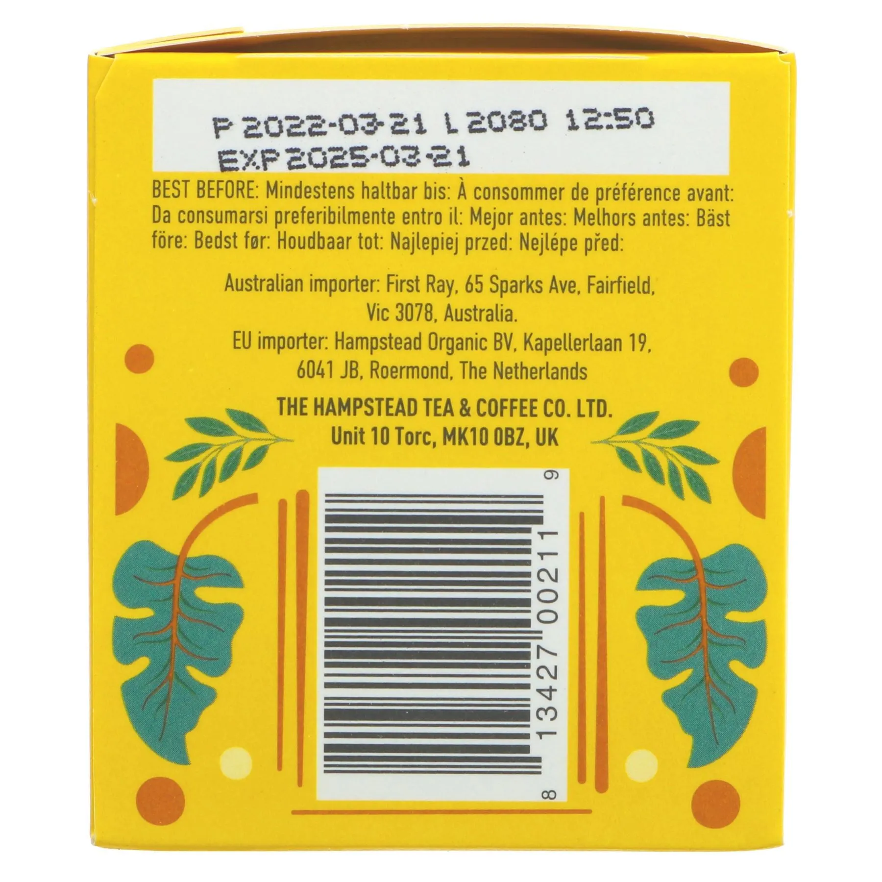 Hampstead Tea | Turmeric with Cinnamon - Turmeric, Ginger, Cinnamon | 20 bags