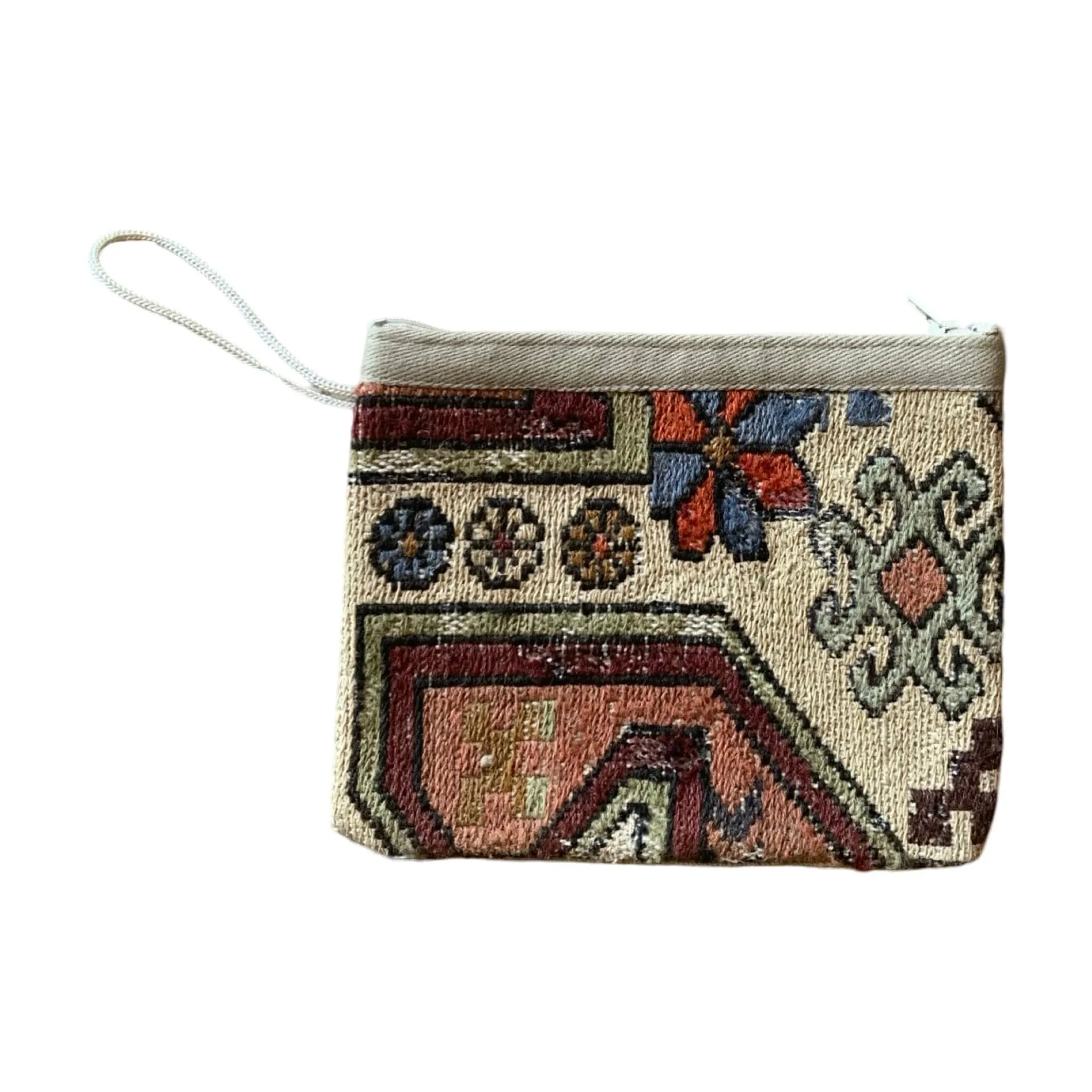 Handmade Kilim Pouch with Linen Back | (#7904AB)