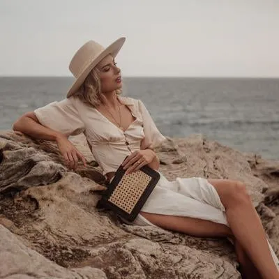 Heather Rattan and Leather Clutch