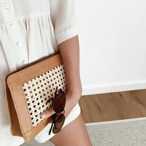 Heather Rattan and Leather Clutch