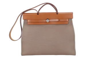HERMES HERBAG 39 BROWN CANVAS RHW STAMP C (2018) WITH DUST COVER