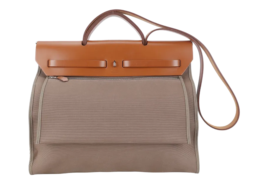HERMES HERBAG 39 BROWN CANVAS RHW STAMP C (2018) WITH DUST COVER