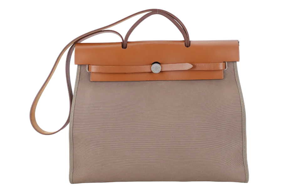 HERMES HERBAG 39 BROWN CANVAS RHW STAMP C (2018) WITH DUST COVER