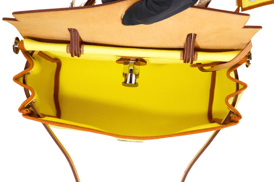 HERMES HERBAG ZIP LIME 31 STAMP B (YEAR 2023) TOILE H BERLINE VACHE HUNTER LEATHER SILVER HARDWARERIS WITH KEYS, LOCK, DUST COVER AND BOX