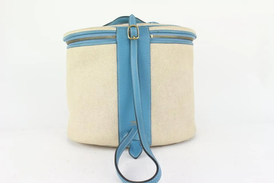 Hermès Blue Jean Leather x Toile Intercity Vanity Tote Bag 216her89