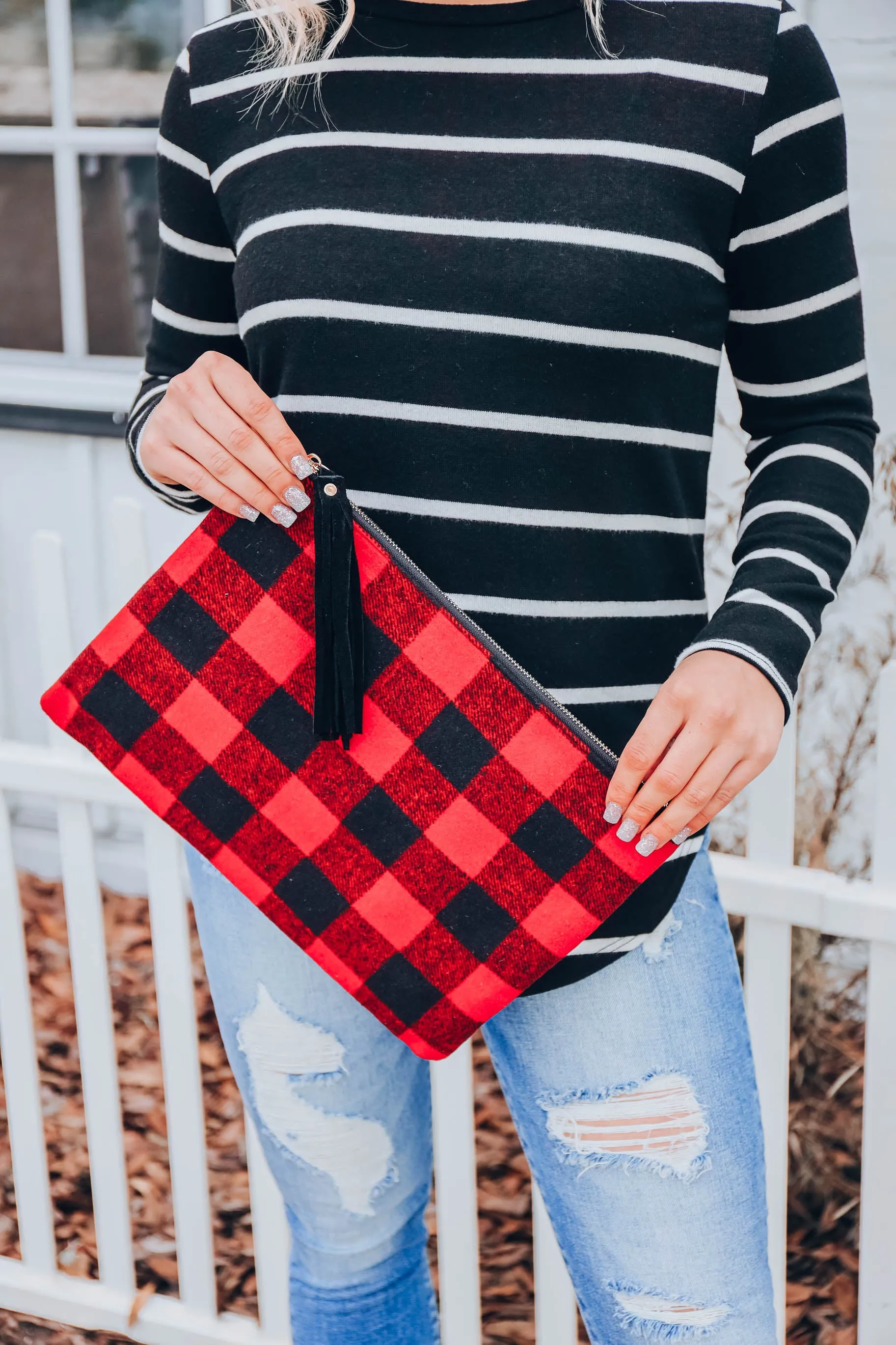 Holidays in the Hills Twill Clutch - Red