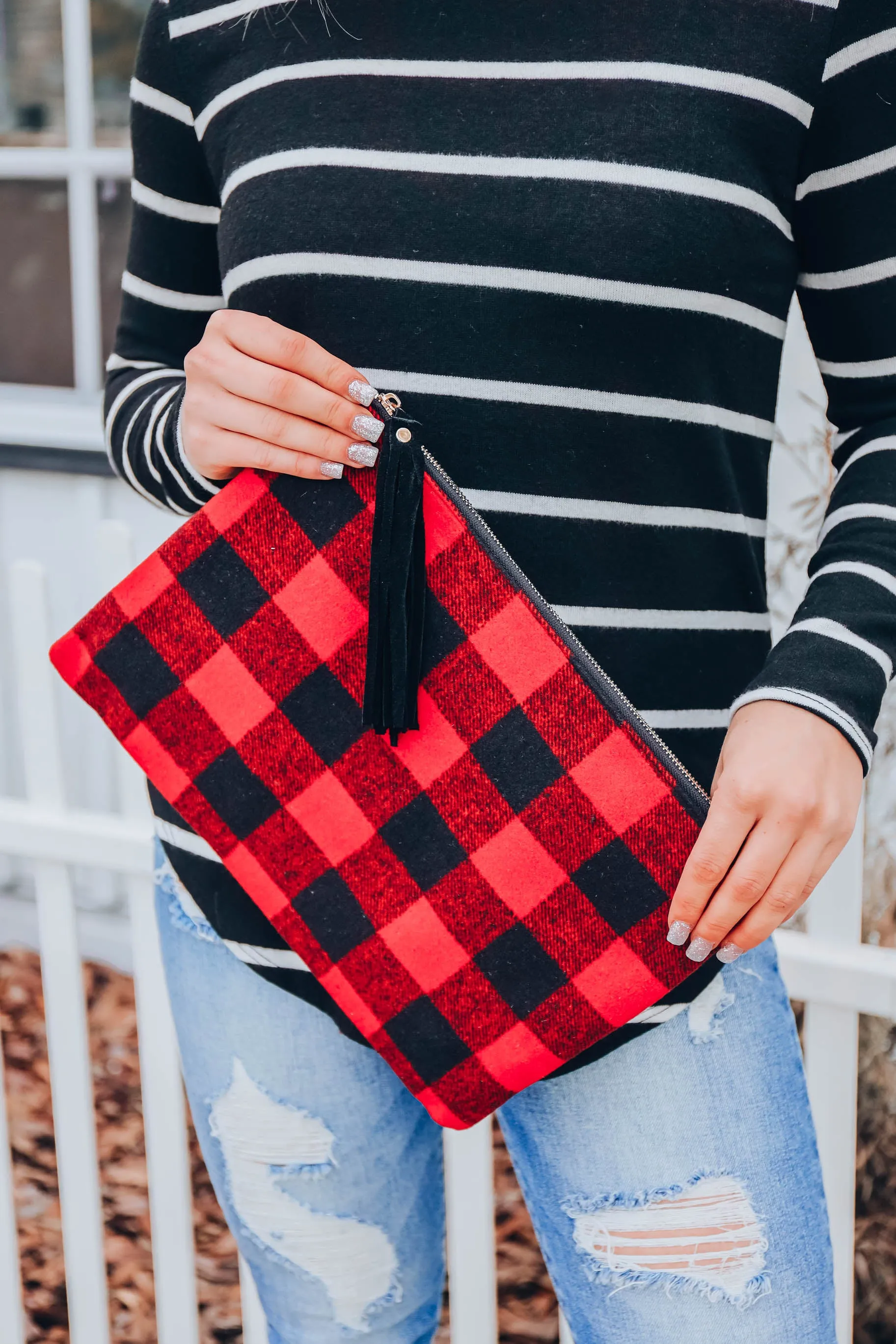Holidays in the Hills Twill Clutch - Red