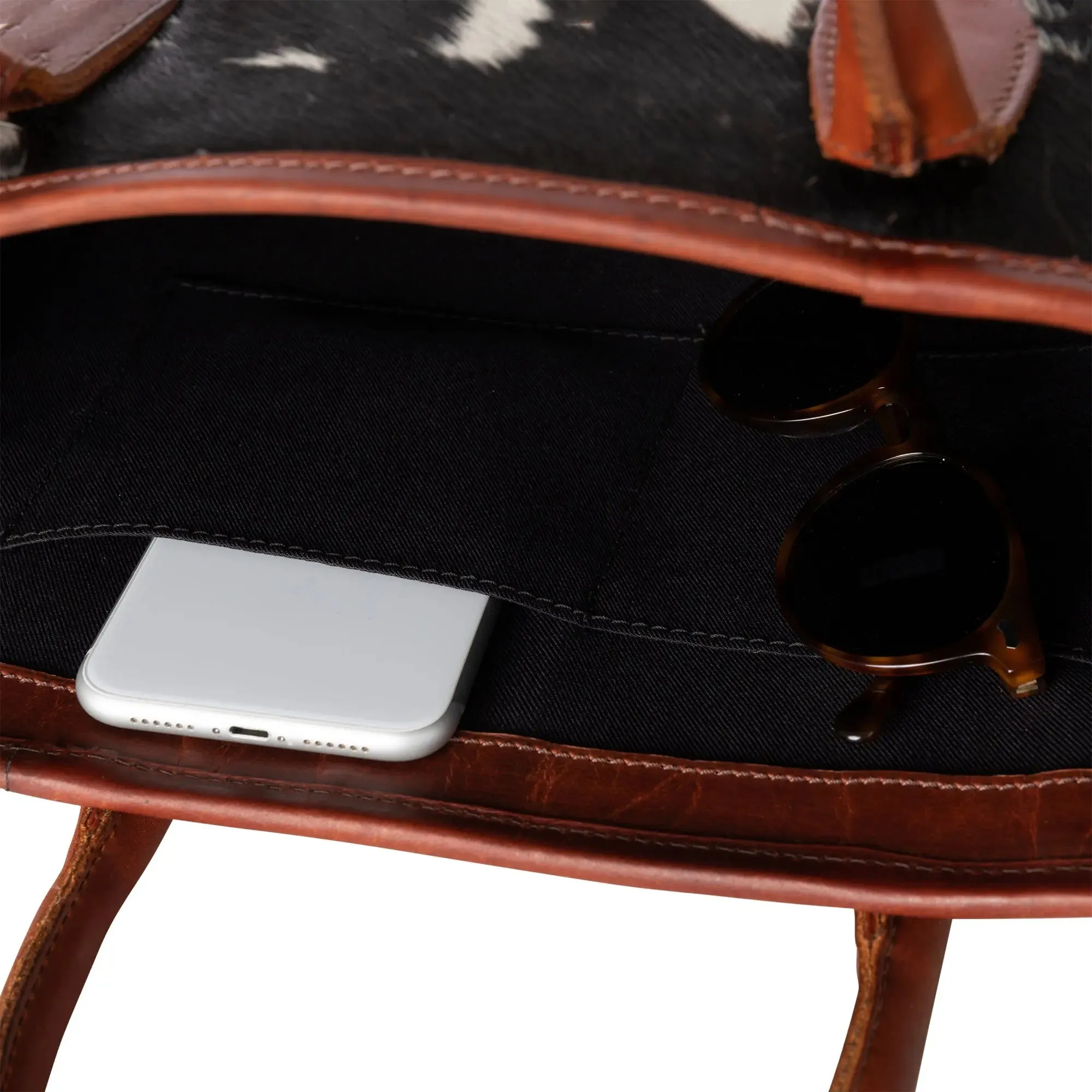 Huntley Equestrian Hair On Hide Cow Leather Tote Handbag