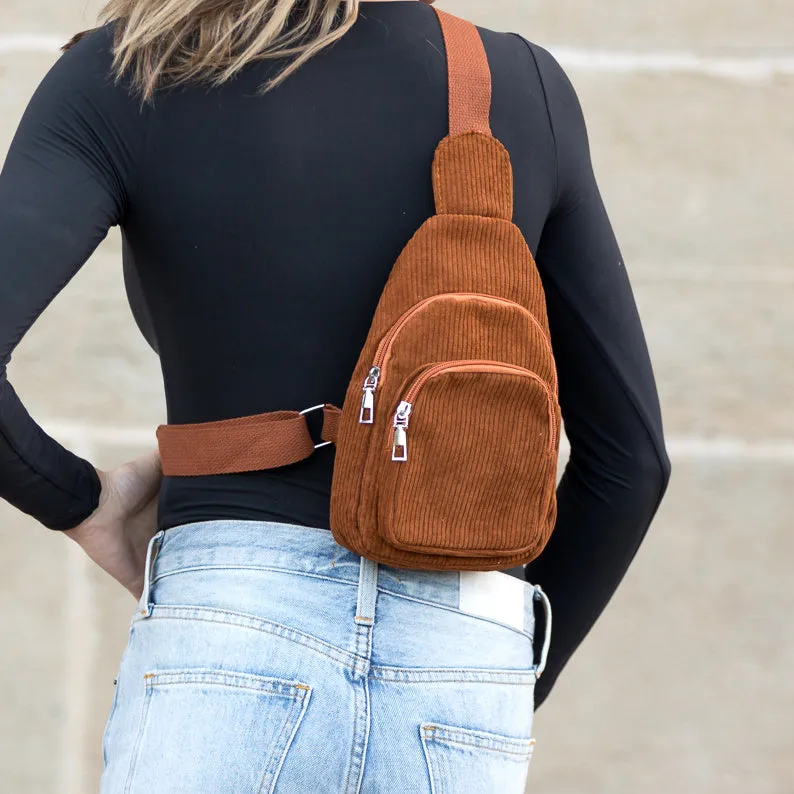 Ingrid Double Zip Corduroy Sling