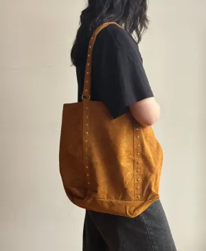 Italian Studded Suede Leather Tote Bag in Ginger