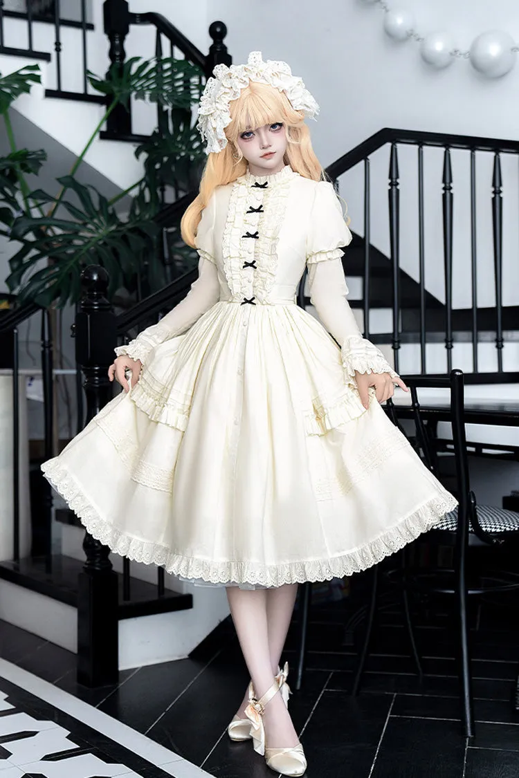 Ivory [Birch Appointment] Stand Collar Long Puff Sleeves Ruffle Bowknot Sweet Lolita Dress