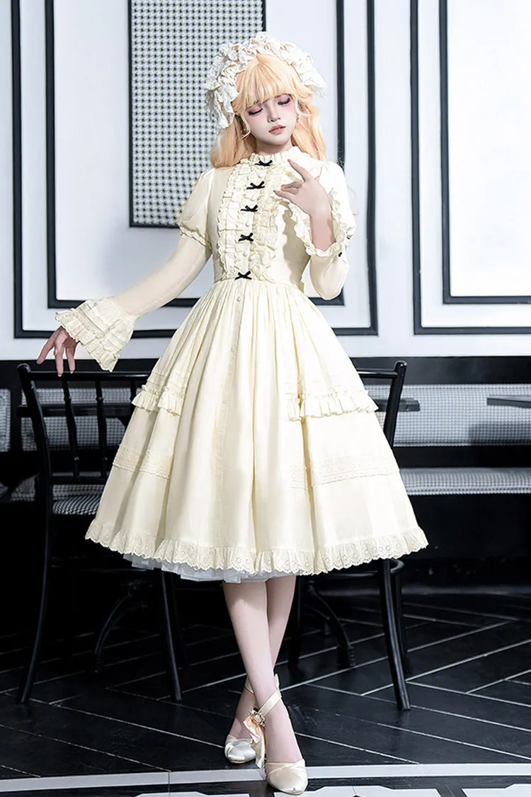 Ivory [Birch Appointment] Stand Collar Long Puff Sleeves Ruffle Bowknot Sweet Lolita Dress