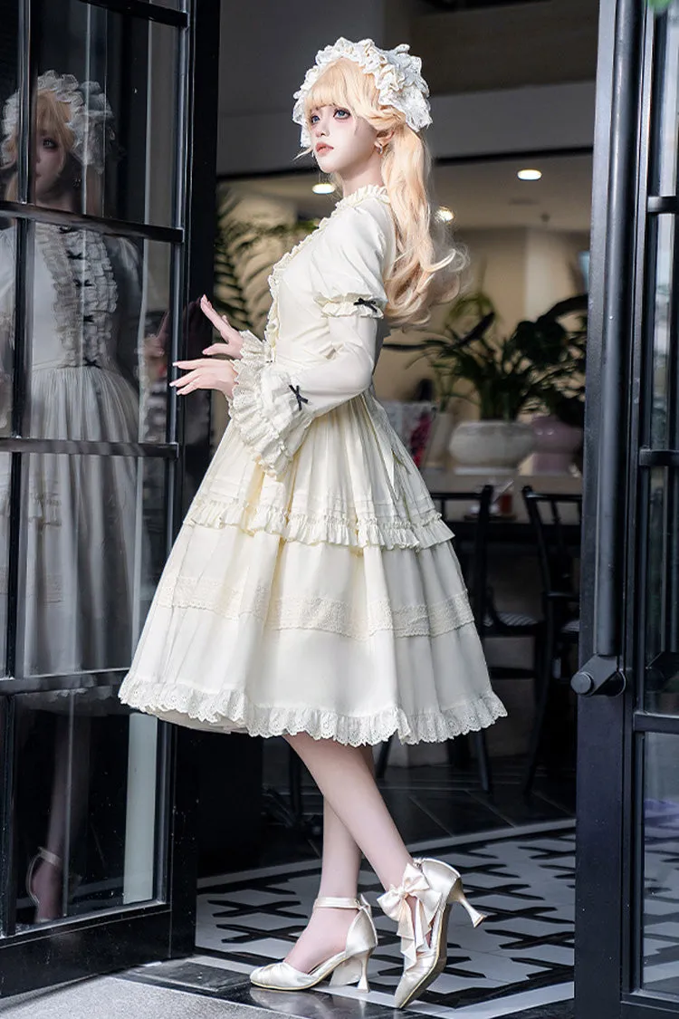 Ivory [Birch Appointment] Stand Collar Long Puff Sleeves Ruffle Bowknot Sweet Lolita Dress