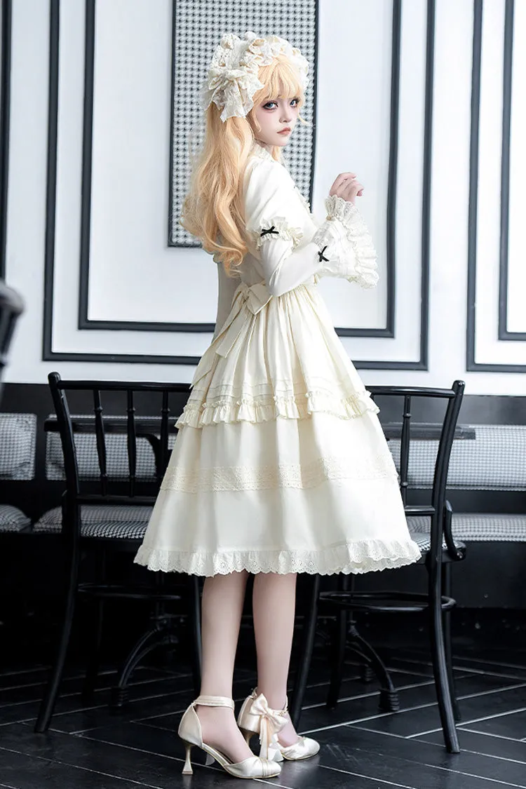 Ivory [Birch Appointment] Stand Collar Long Puff Sleeves Ruffle Bowknot Sweet Lolita Dress