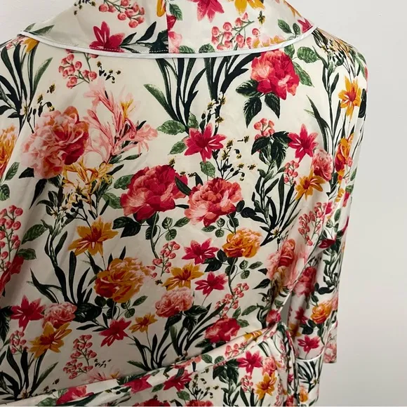 J Crew Robe Winter Garden Floral Botanical Eco Easy Luxe Pockets Red Pink Yellow