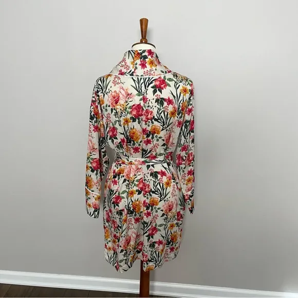 J Crew Robe Winter Garden Floral Botanical Eco Easy Luxe Pockets Red Pink Yellow