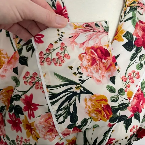 J Crew Robe Winter Garden Floral Botanical Eco Easy Luxe Pockets Red Pink Yellow