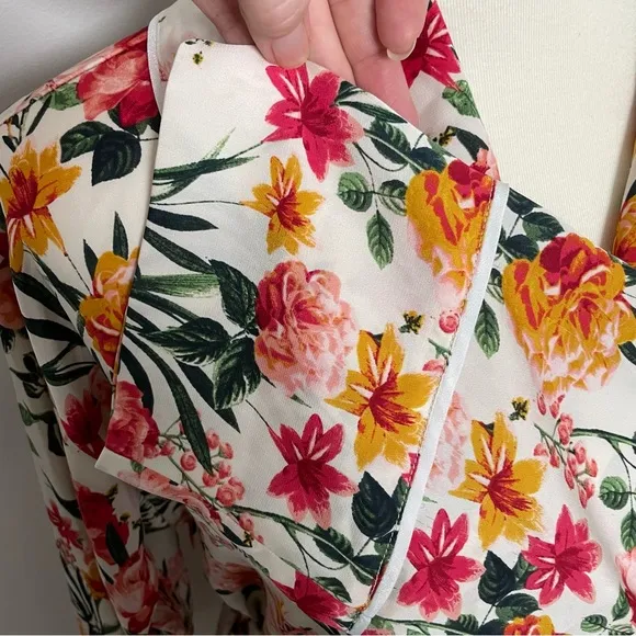 J Crew Robe Winter Garden Floral Botanical Eco Easy Luxe Pockets Red Pink Yellow