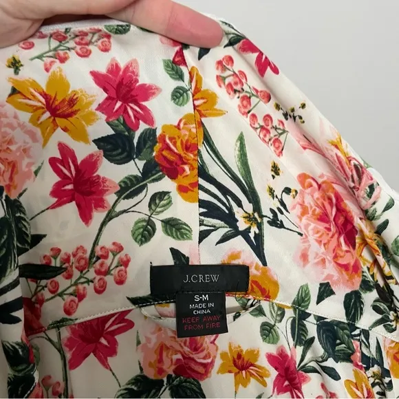 J Crew Robe Winter Garden Floral Botanical Eco Easy Luxe Pockets Red Pink Yellow