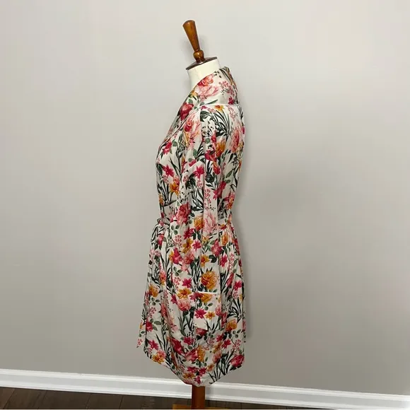 J Crew Robe Winter Garden Floral Botanical Eco Easy Luxe Pockets Red Pink Yellow