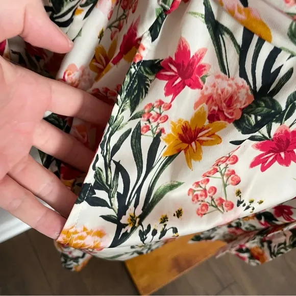 J Crew Robe Winter Garden Floral Botanical Eco Easy Luxe Pockets Red Pink Yellow