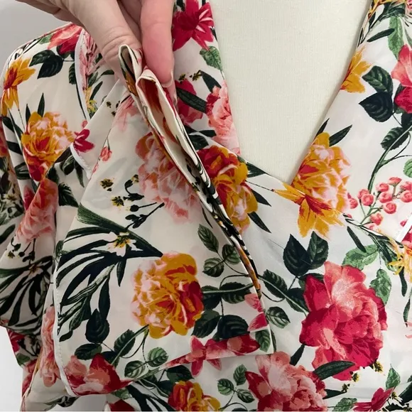 J Crew Robe Winter Garden Floral Botanical Eco Easy Luxe Pockets Red Pink Yellow