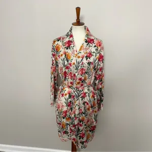 J Crew Robe Winter Garden Floral Botanical Eco Easy Luxe Pockets Red Pink Yellow