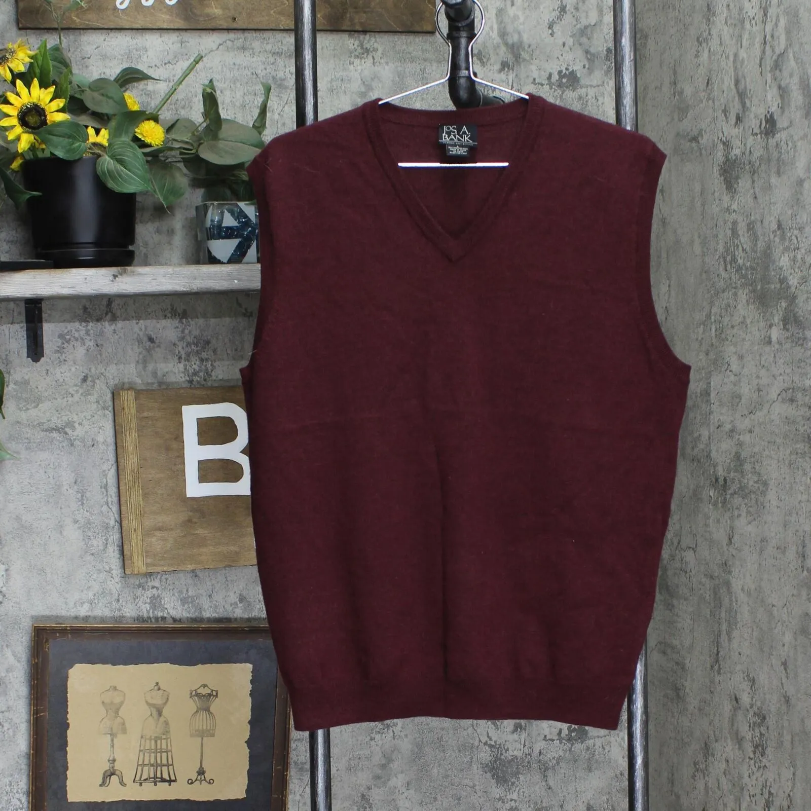 Jos A. Bank Mens Wool Sweater Vest 16705932c402dc Maroon Red L