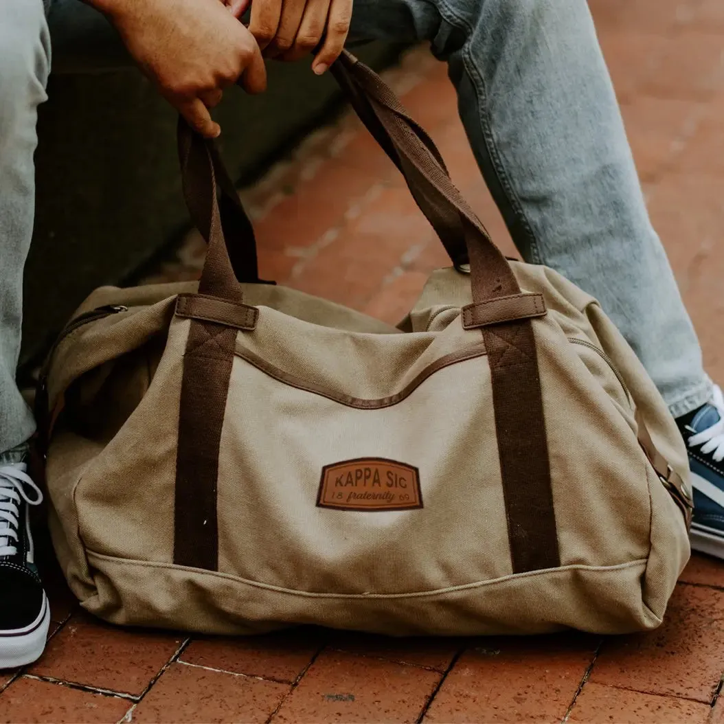 Kappa Sig Khaki Canvas Duffel With Leather Patch