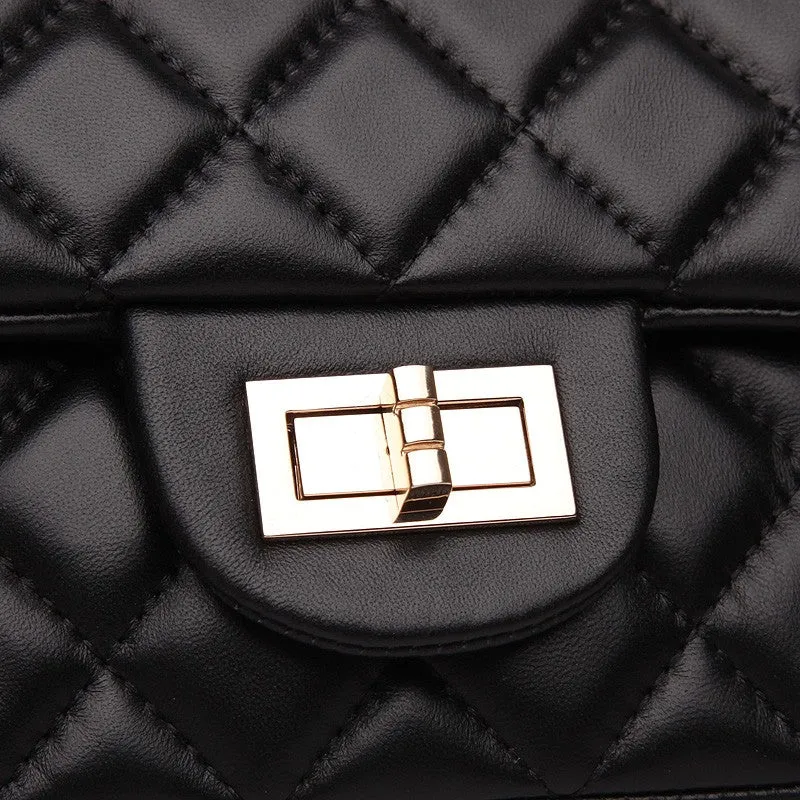 Kate Quilted Lambskin Leather Double Flap Shoulder Bag with Leather-Woven Gold-tone Chain Strap
