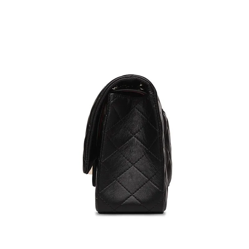 Kate Quilted Lambskin Leather Double Flap Shoulder Bag with Leather-Woven Gold-tone Chain Strap